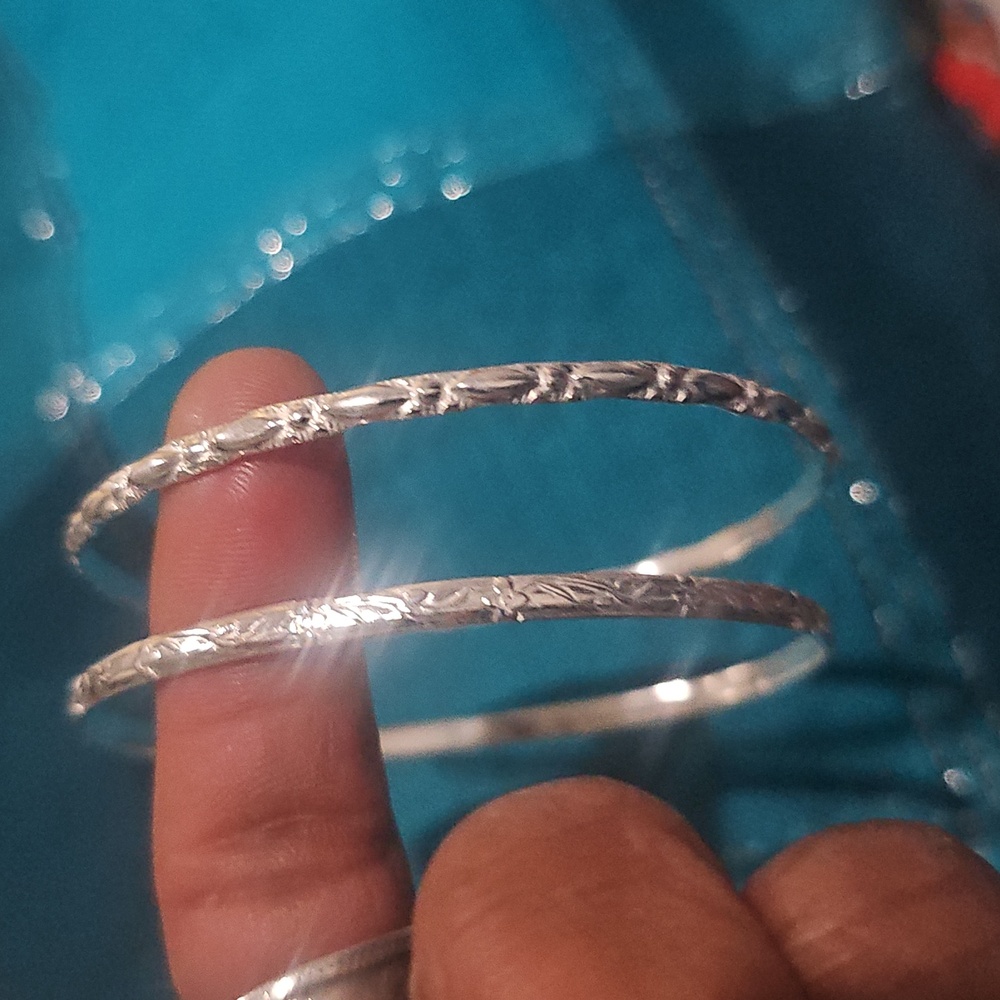 Elegant Sterling Silver Bangles Bracelets Set Of Two, Ladies Size 8 - Picture 4 of 12